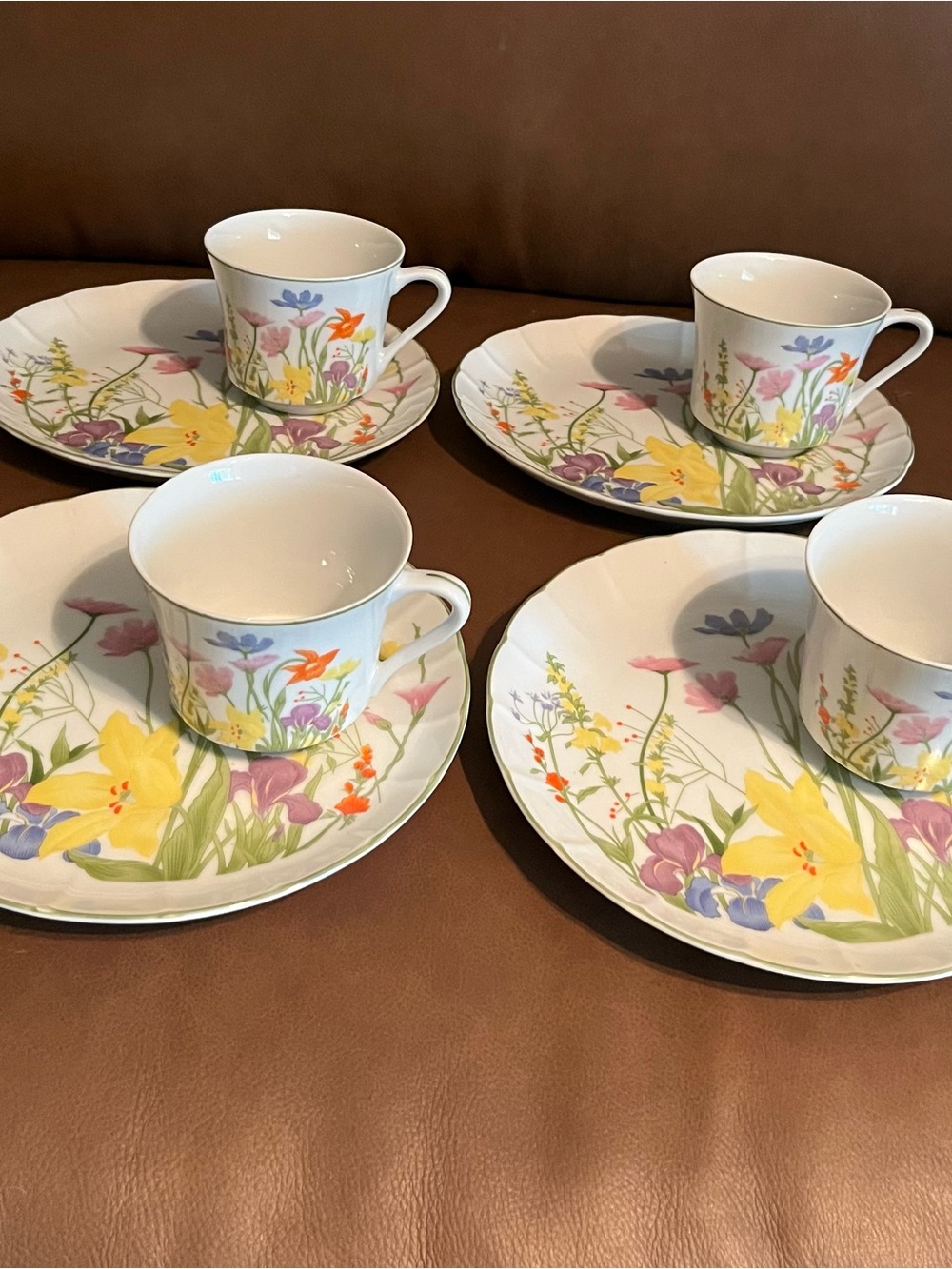 Vtg Fine China Tea Cup and Luncheon Plate in Day Lily Pattern by Seymour Mann